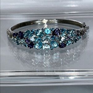 NWOT NYC11 Sterling Silver Assorted Cut & Color Blue Topaz Bangle Bracelet Boho